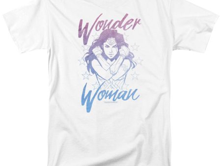 WONDER WOMAN MOVIE : RETRO STANCE S\S ADULT 100% COTTON 18\1 T-SHIRT White LG For Sale