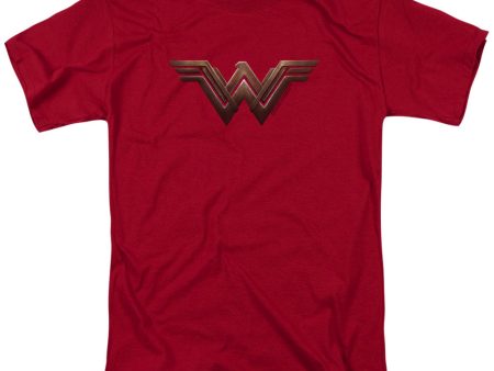 WONDER WOMAN MOVIE : WONDER WOMAN LOGO S\S ADULT 100% COTTON 18\1 T-SHIRT Cardinal 2X Online Hot Sale